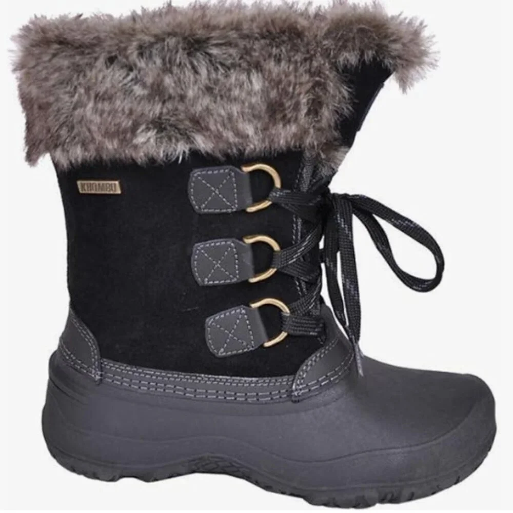 Khombu The Slope Black Winter Snow Boots Faux Fur Trim Size 9 NWT